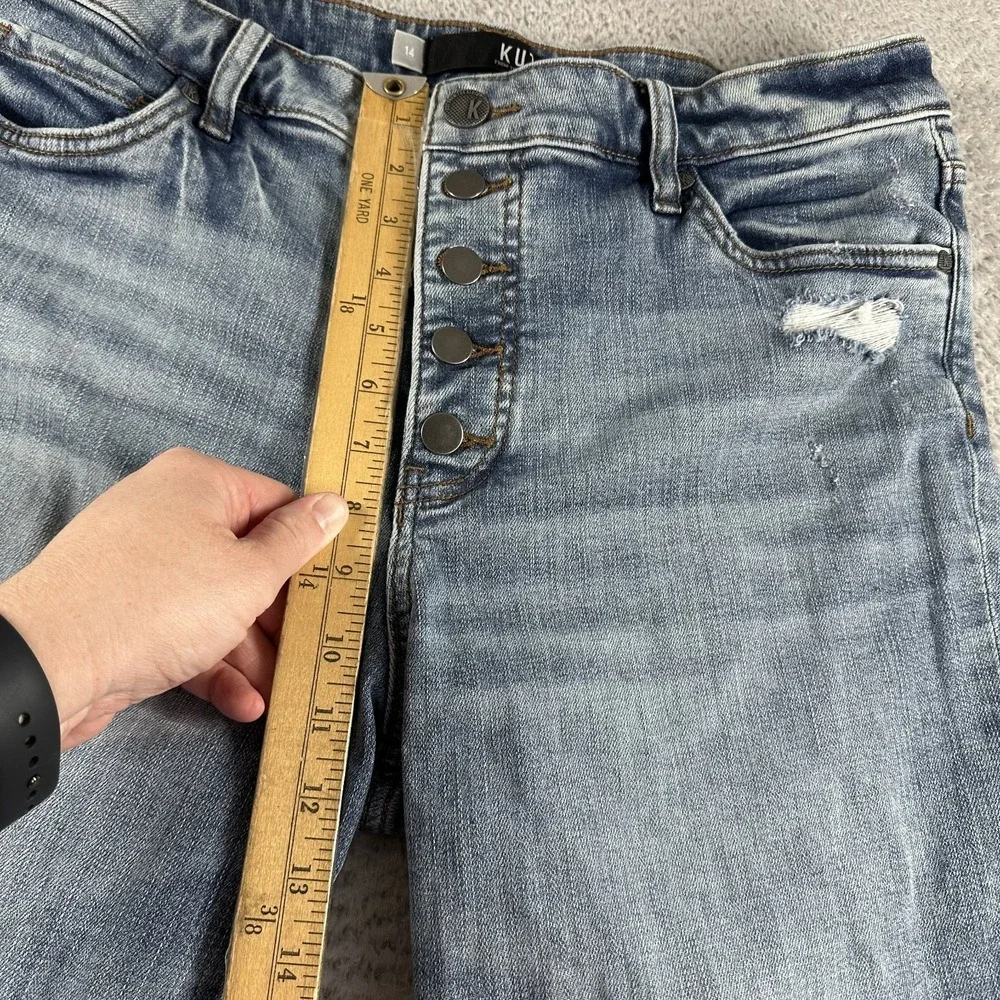 Kut From The Kloth Jeans Womens 14 Catherine Boyfriend Heavy Distress Rips Faded